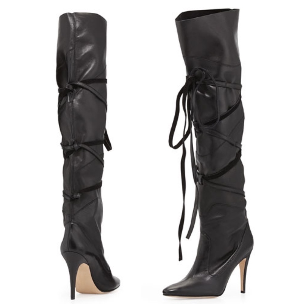 Manolo Blahnik | Cavaba Wrapped Leather Over-the-Knee Boot, Black